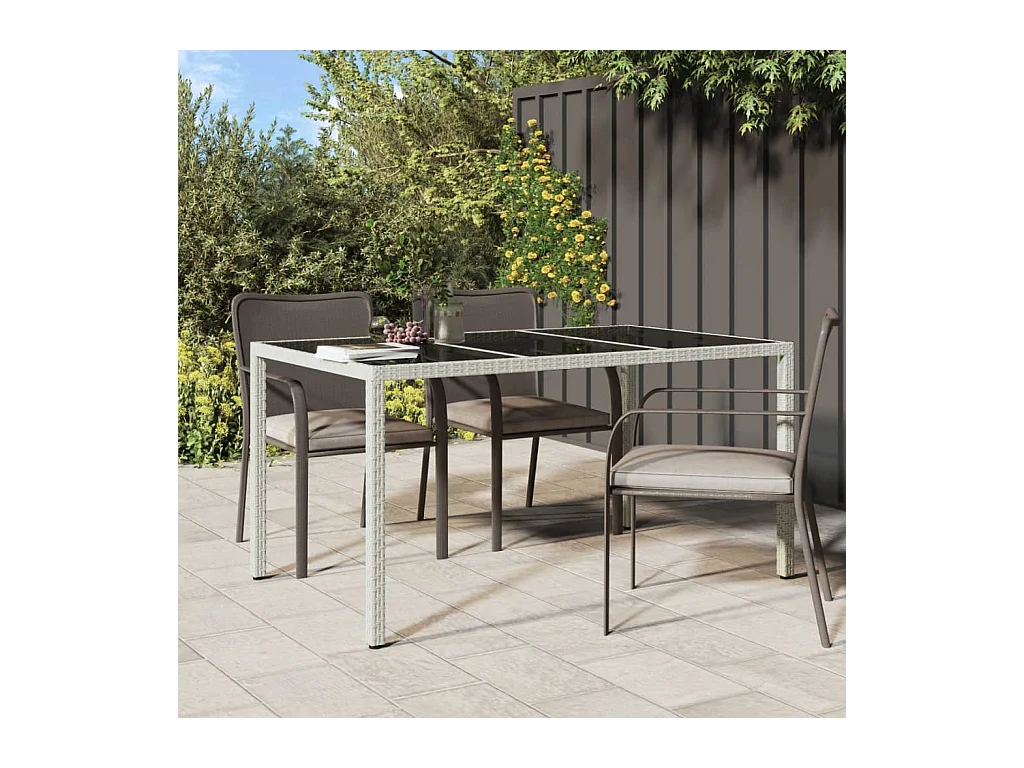 Gartentisch 150x90x75 cm Gehärtetes Glas Poly Rattan Weiß