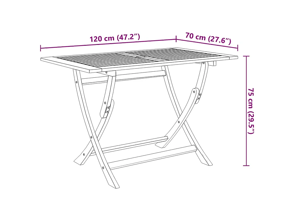 Mesa plegable de jardín madera maciza de acacia 120x70x75 cm