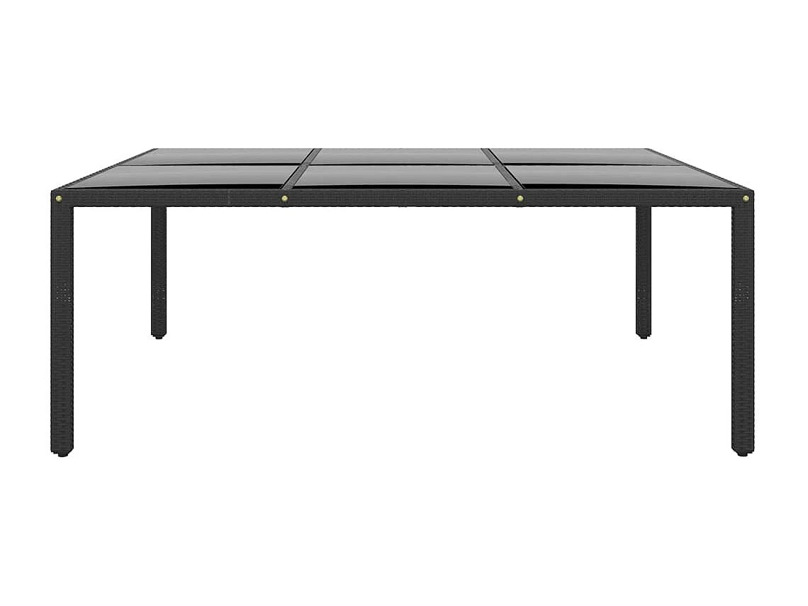 Table de jardin 200x150x75 cm Verre trempé/résine tressée Noir