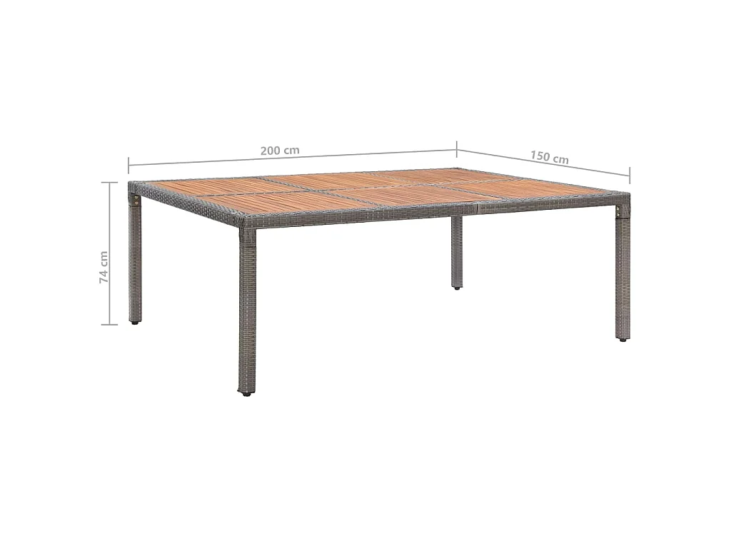 Tuintafel 200x150x74 cm poly rattan en massief acaciahout grijs