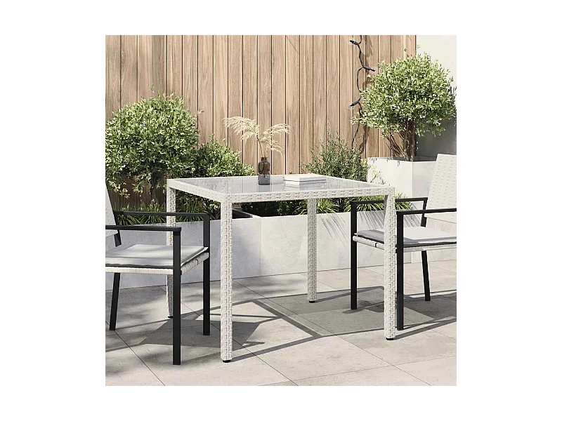 Mesa de jardim 90x90x75 cm vidro temperado e vime PE branco