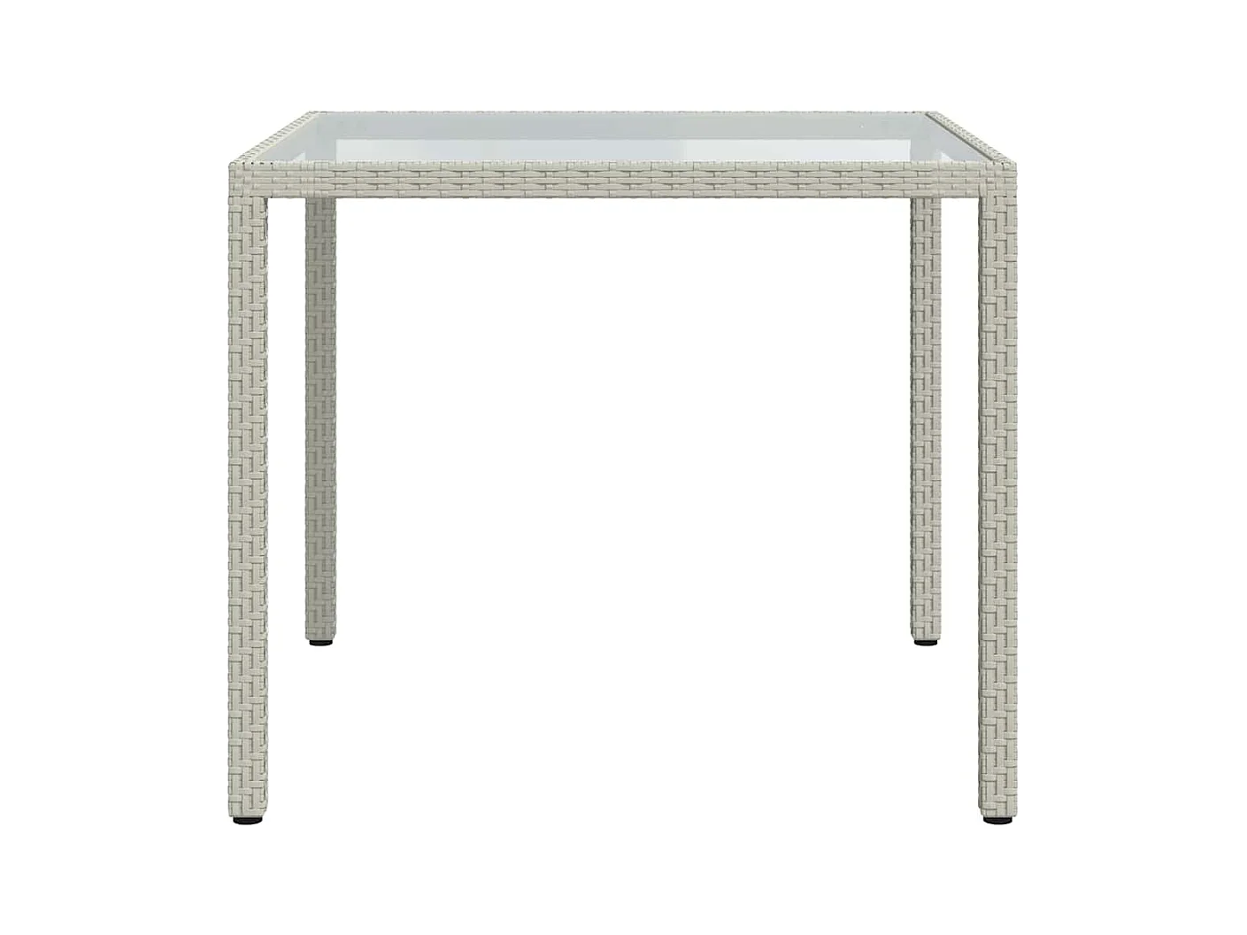 Table de jardin 90x90x75cm Verre trempé et résine tressée Blanc
