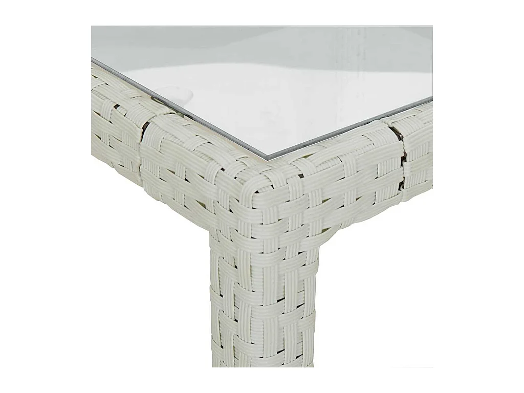 Table de jardin 90x90x75cm Verre trempé et résine tressée Blanc