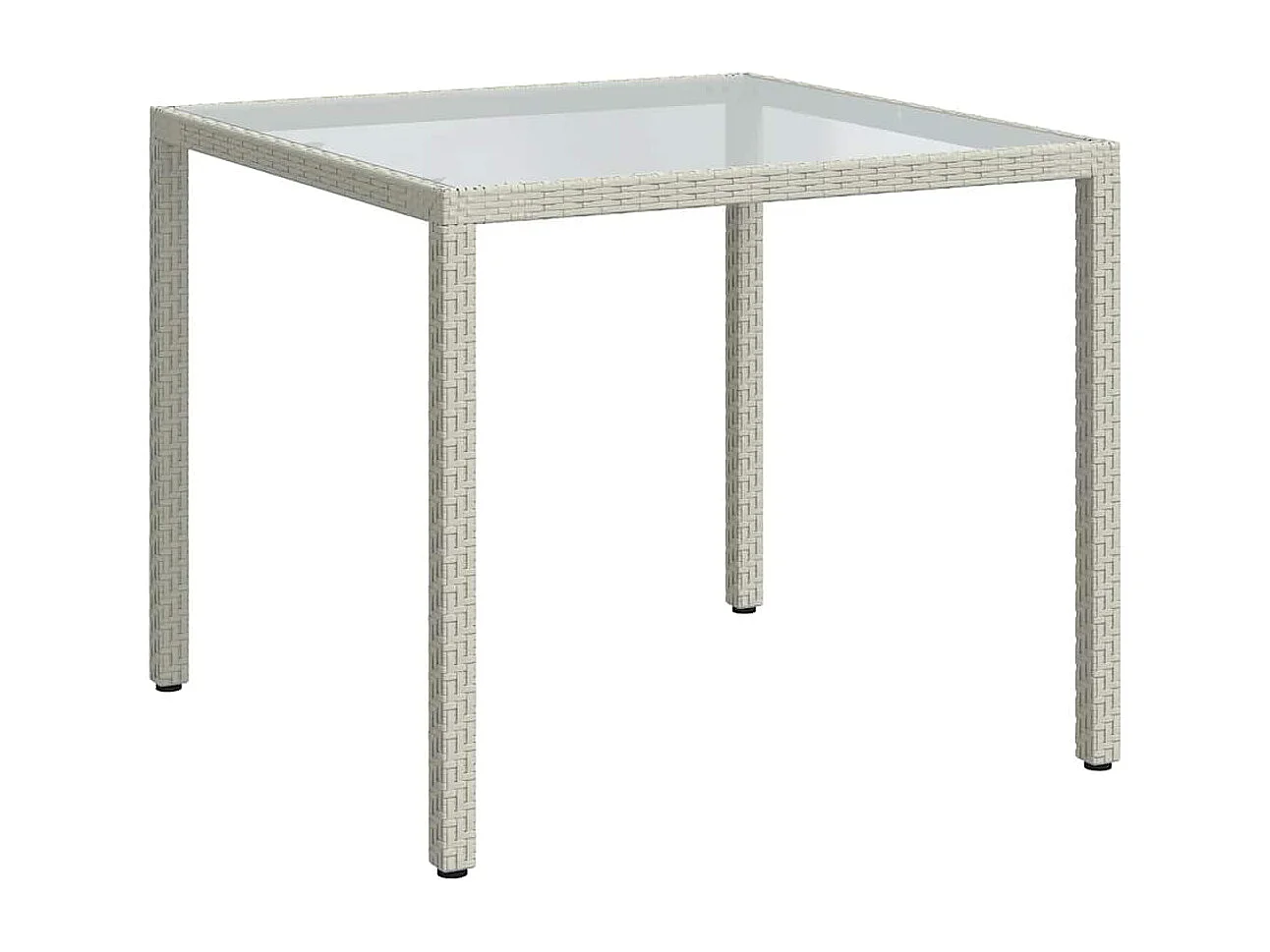 Table de jardin 90x90x75cm Verre trempé et résine tressée Blanc