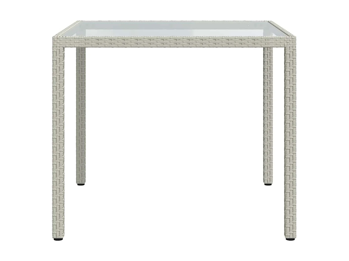Table de jardin 90x90x75cm Verre trempé et résine tressée Blanc