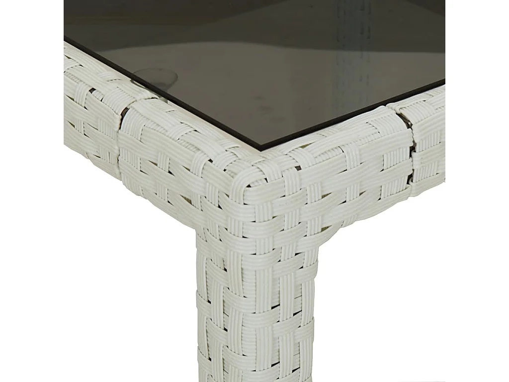 Mesa de jardim 90x90x75 cm vidro temperado e vime PE branco