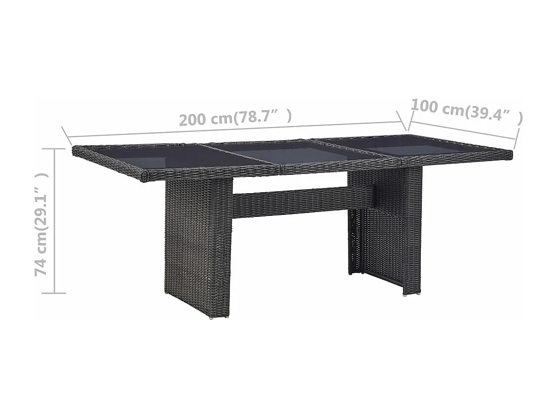 Mesa de jantar jardim 200x100x74 cm vidro e vime PE preto