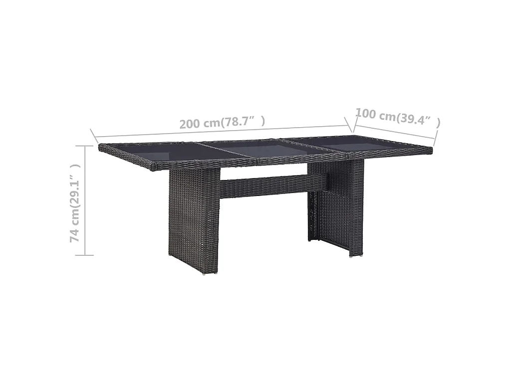 Tuintafel 200x100x74 cm glas en poly rattan zwart