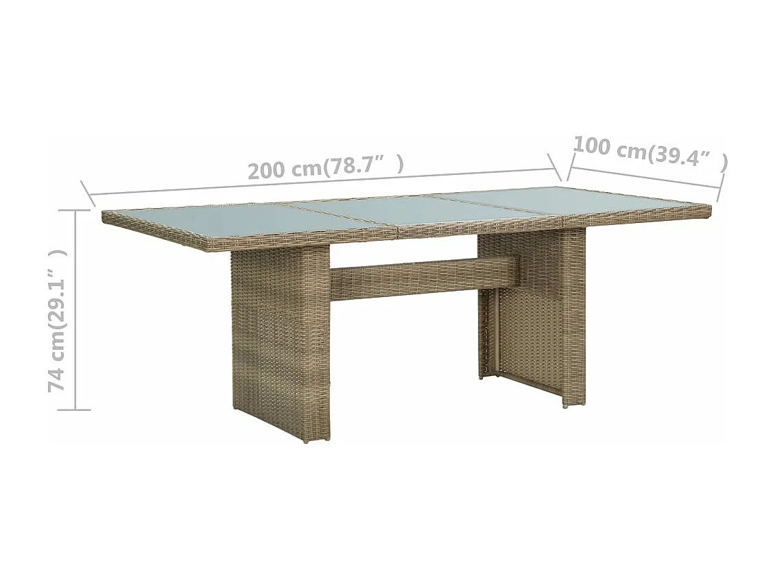 Mesa de comedor jardín vidrio y ratán PE marrón 200x100x74 cm