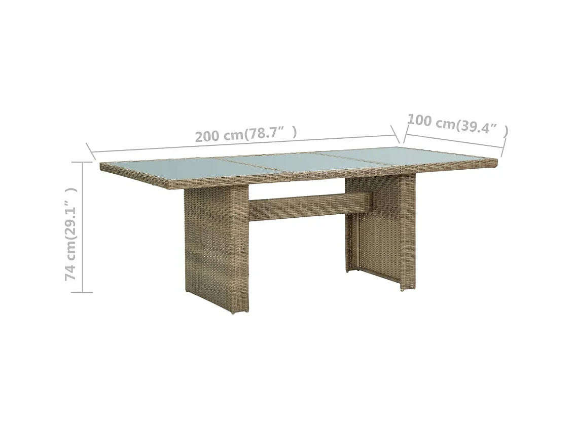 Table à manger Marron 200x100x74 cm Verre et résine tressée