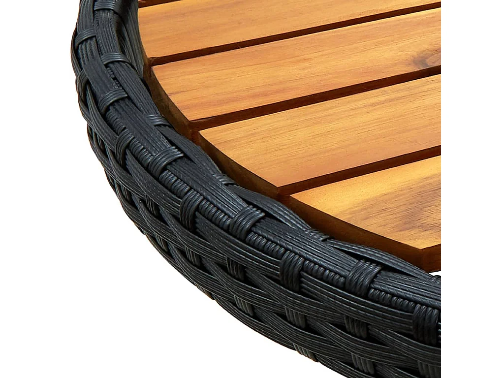 Tavolino da Tè Nero 60 cm in Polyrattan e Massello di Acacia