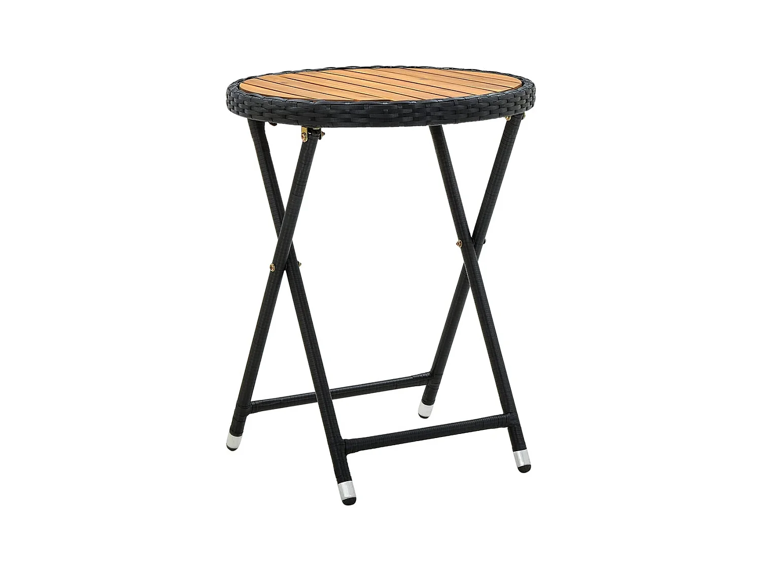 Table à thé Noir 60 cm Résine tressée et bois d'acacia solide