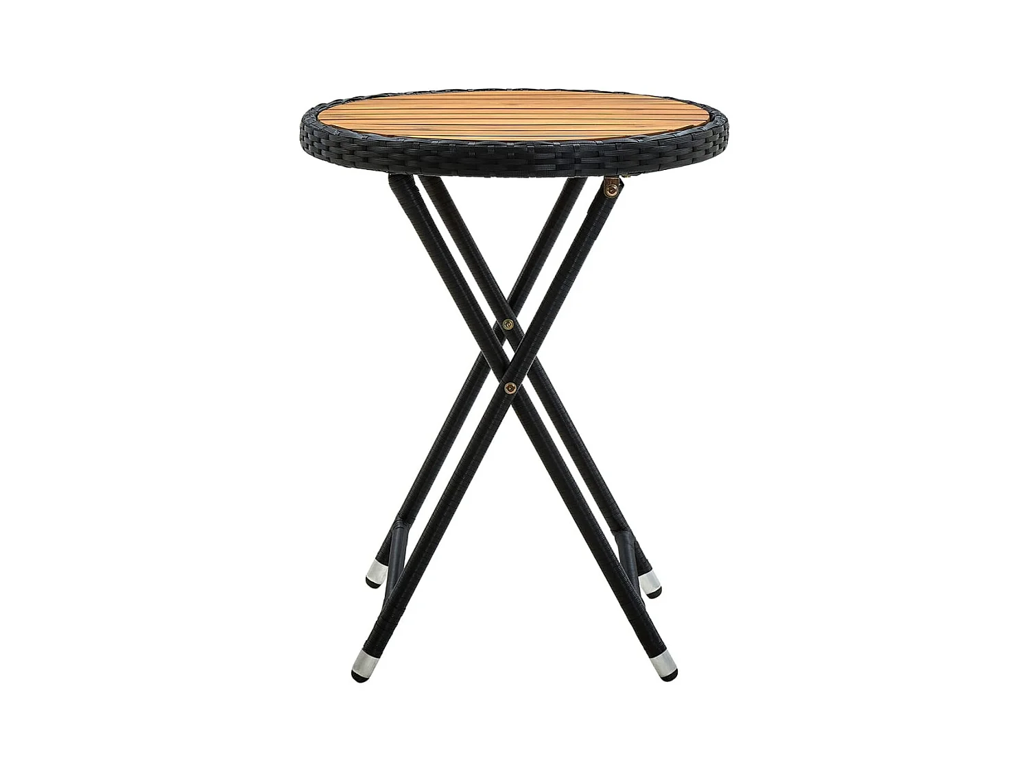 Salontafel 60 cm poly rattan en massief acaciahout zwart