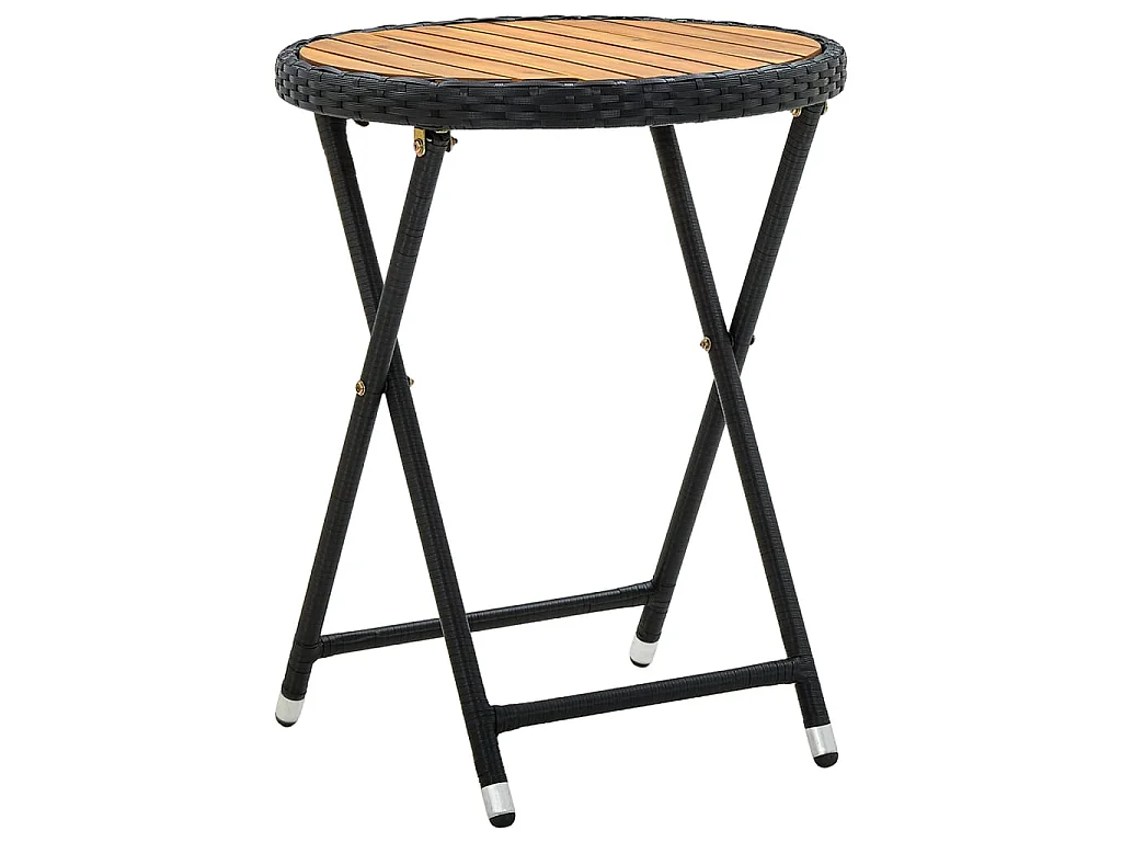 Tavolino da Tè Nero 60 cm in Polyrattan e Massello di Acacia