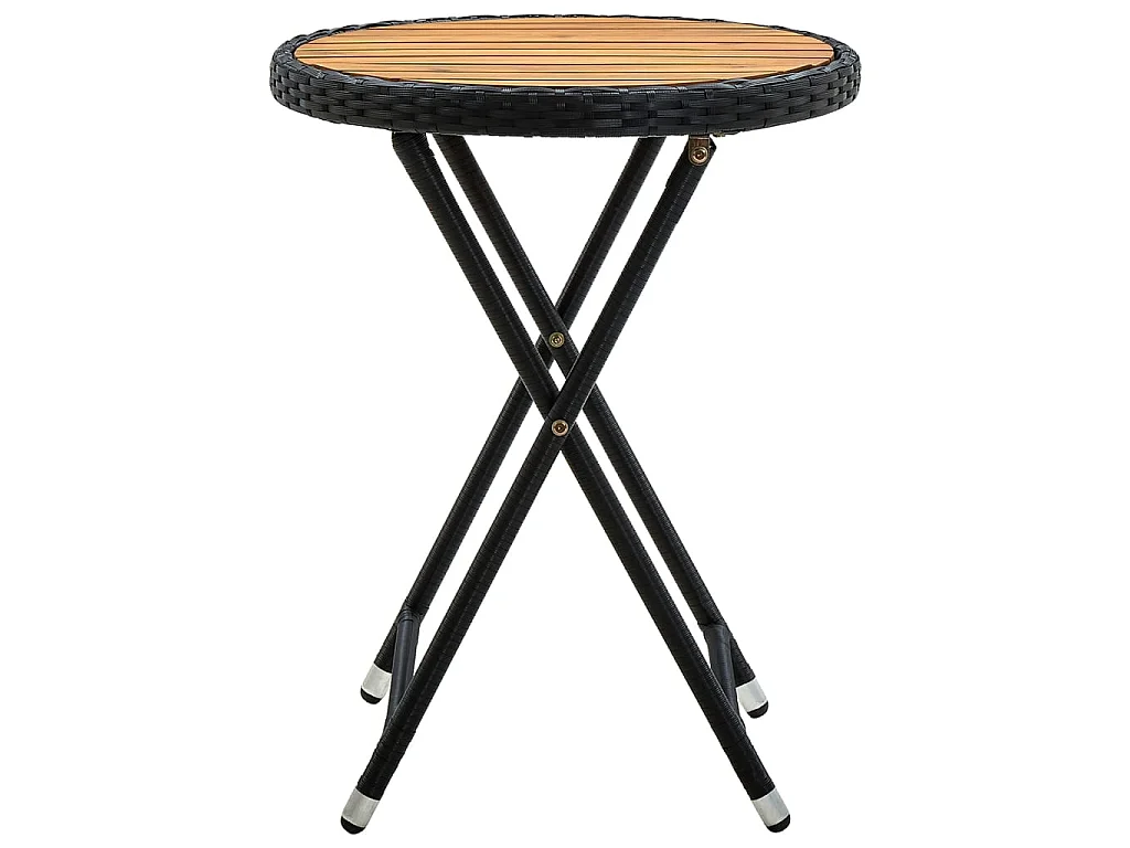 Tavolino da Tè Nero 60 cm in Polyrattan e Massello di Acacia