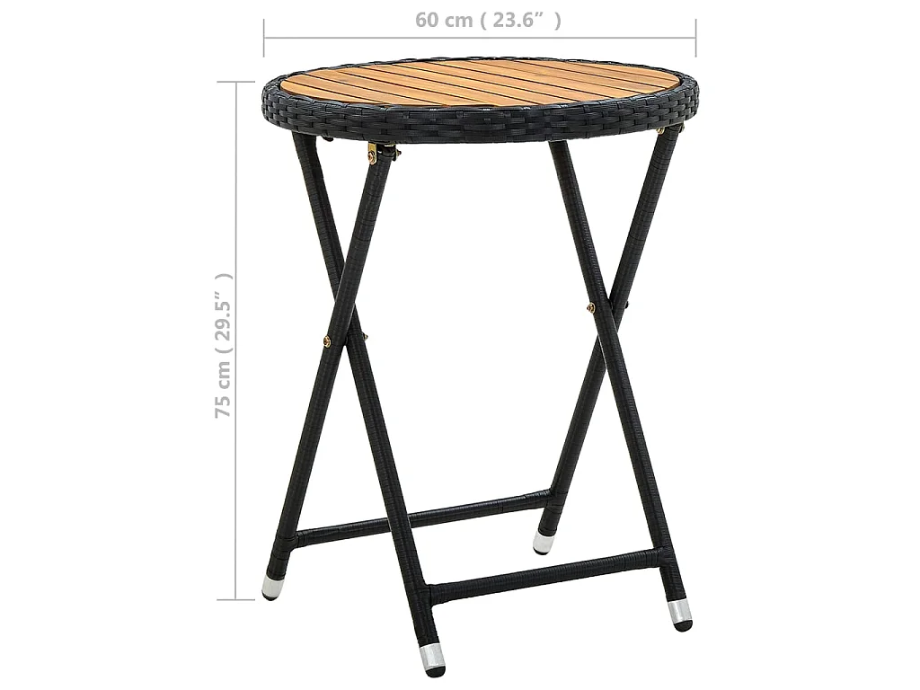 Tavolino da Tè Nero 60 cm in Polyrattan e Massello di Acacia