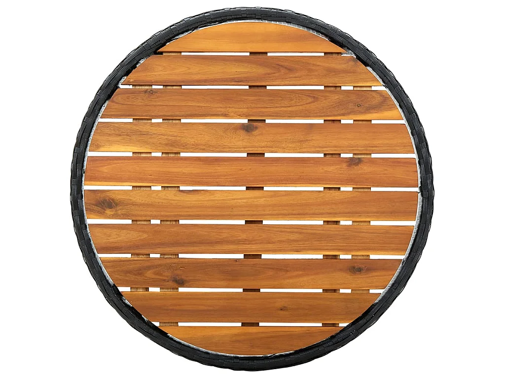 Tavolino da Tè Nero 60 cm in Polyrattan e Massello di Acacia