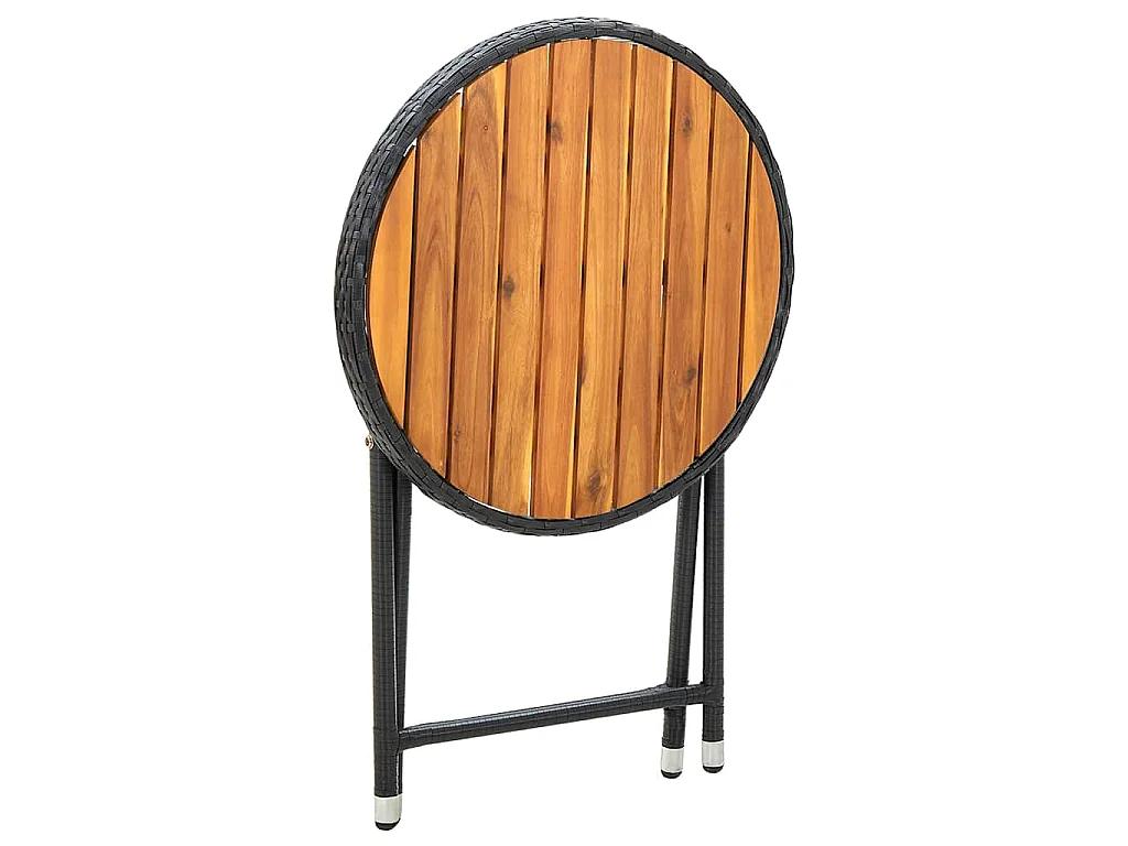 Salontafel 60 cm poly rattan en massief acaciahout zwart