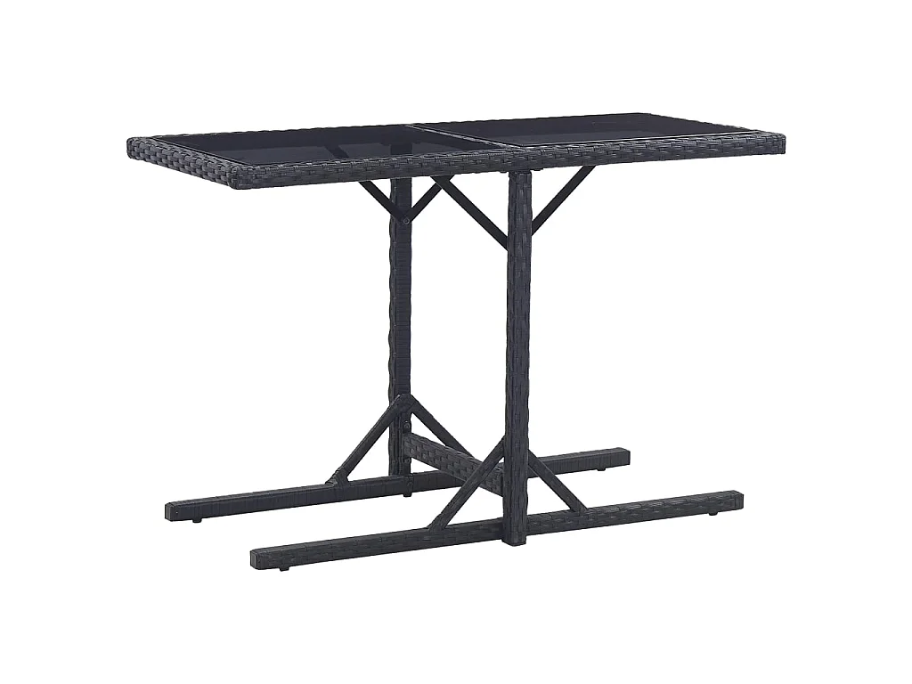 Tuintafel 110x53x72 cm glas en poly rattan zwart