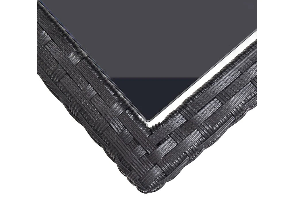 Tuintafel 110x53x72 cm glas en poly rattan zwart