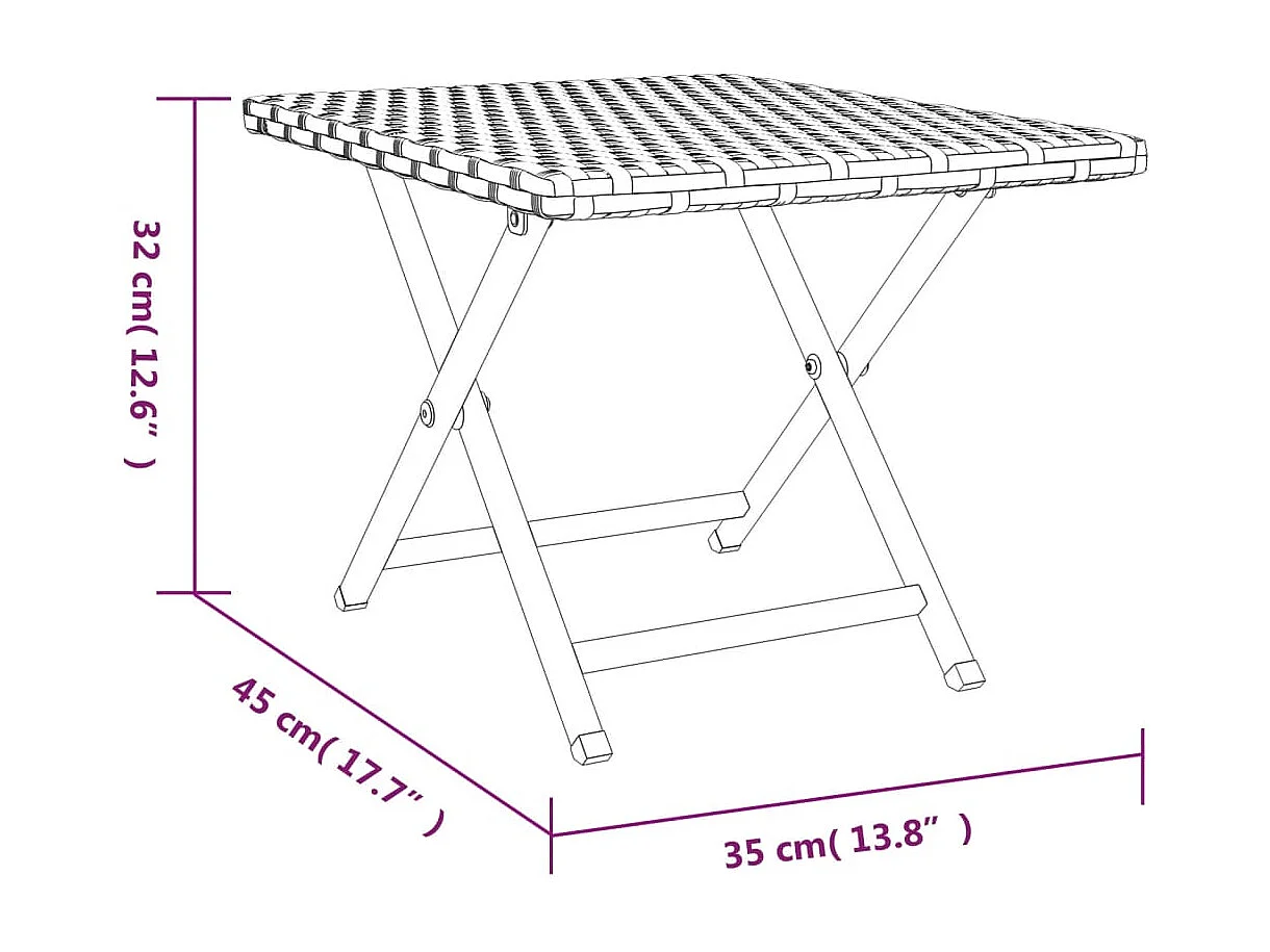 Tafel inklapbaar 45x35x32 cm poly rattan grijs