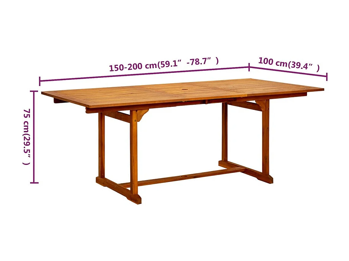 Table à dîner de jardin (150-200)x100x75cm Bois d'acacia massif