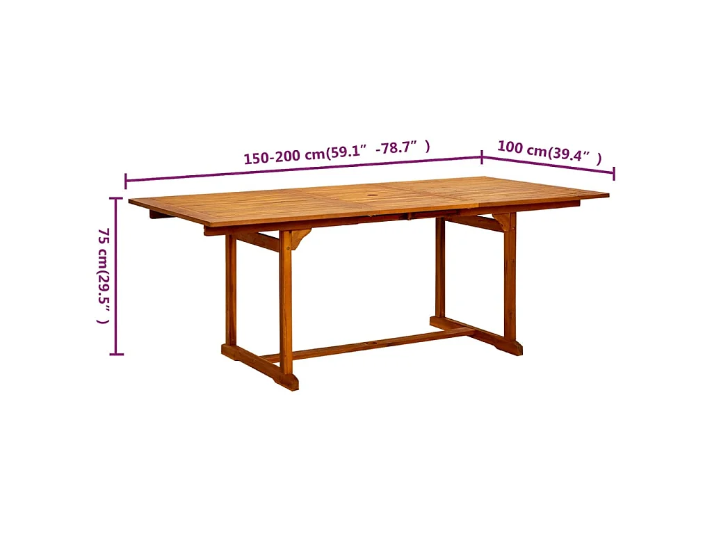 Mesa de comedor jardín madera maciza acacia (150-200)x100x75cm