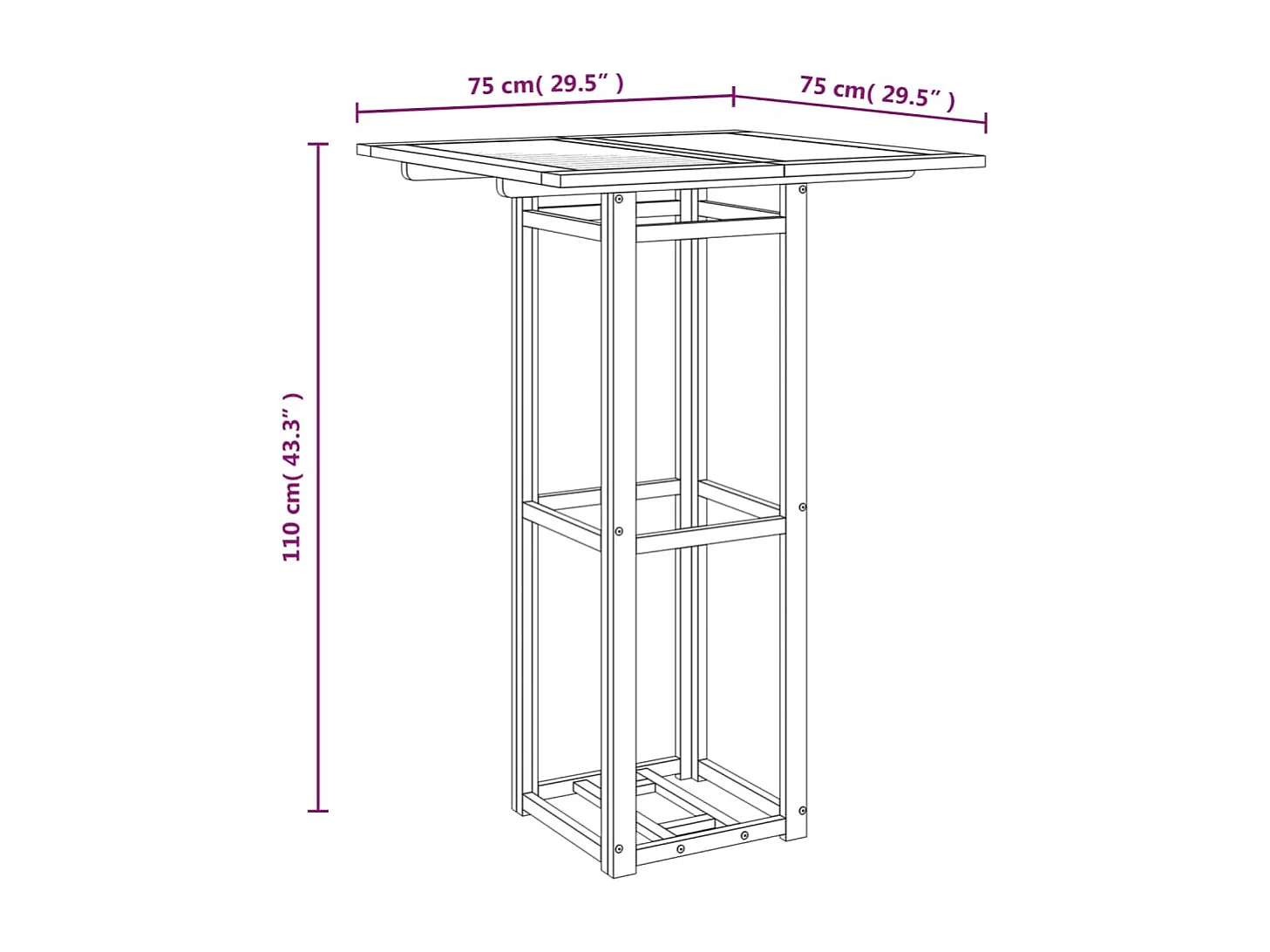 Bistrotisch 75x75x110 cm Massivholz Akazie