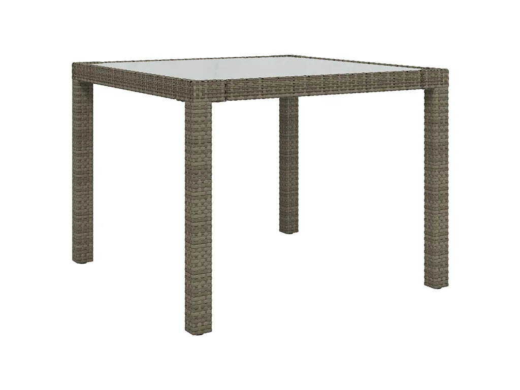 Mesa de jardim 90x90x75 cm vidro temperado e vime PE cinzento