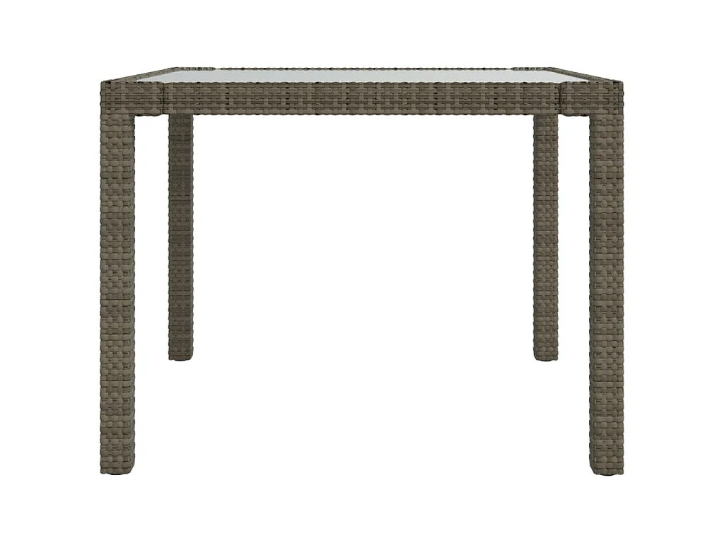 Mesa de jardim 90x90x75 cm vidro temperado e vime PE cinzento