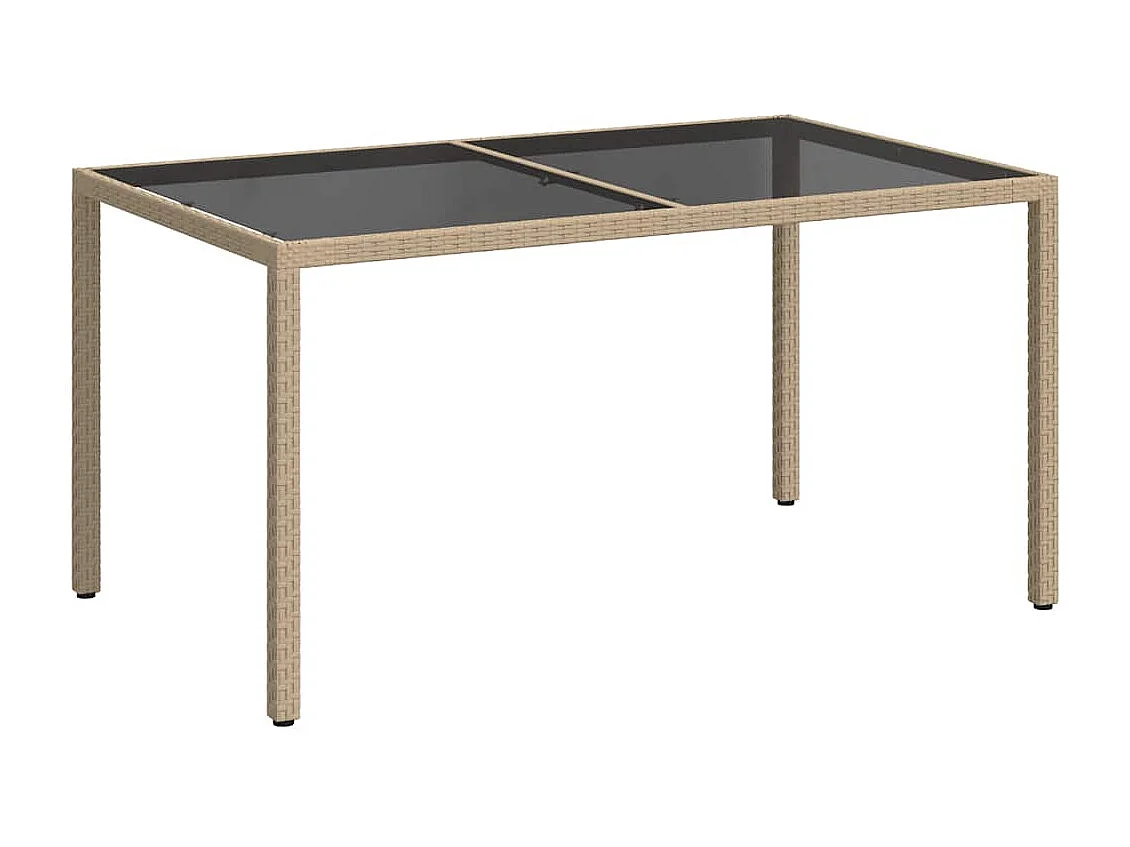 Table de jardin 150x90x75 cm Verre trempé/résine tressée Beige