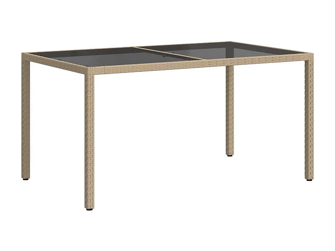 Table de jardin 150x90x75 cm Verre trempé/résine tressée Beige
