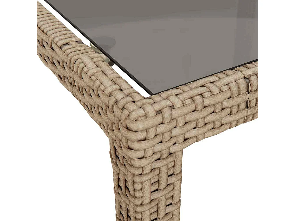 Table de jardin 150x90x75 cm Verre trempé/résine tressée Beige