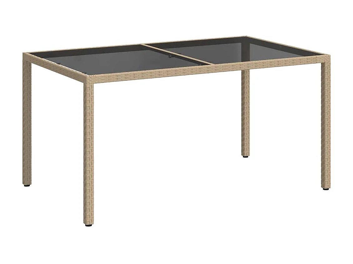 Tavolo Giardino 150x90x75cm Vetro Temperato Polyrattan Beige
