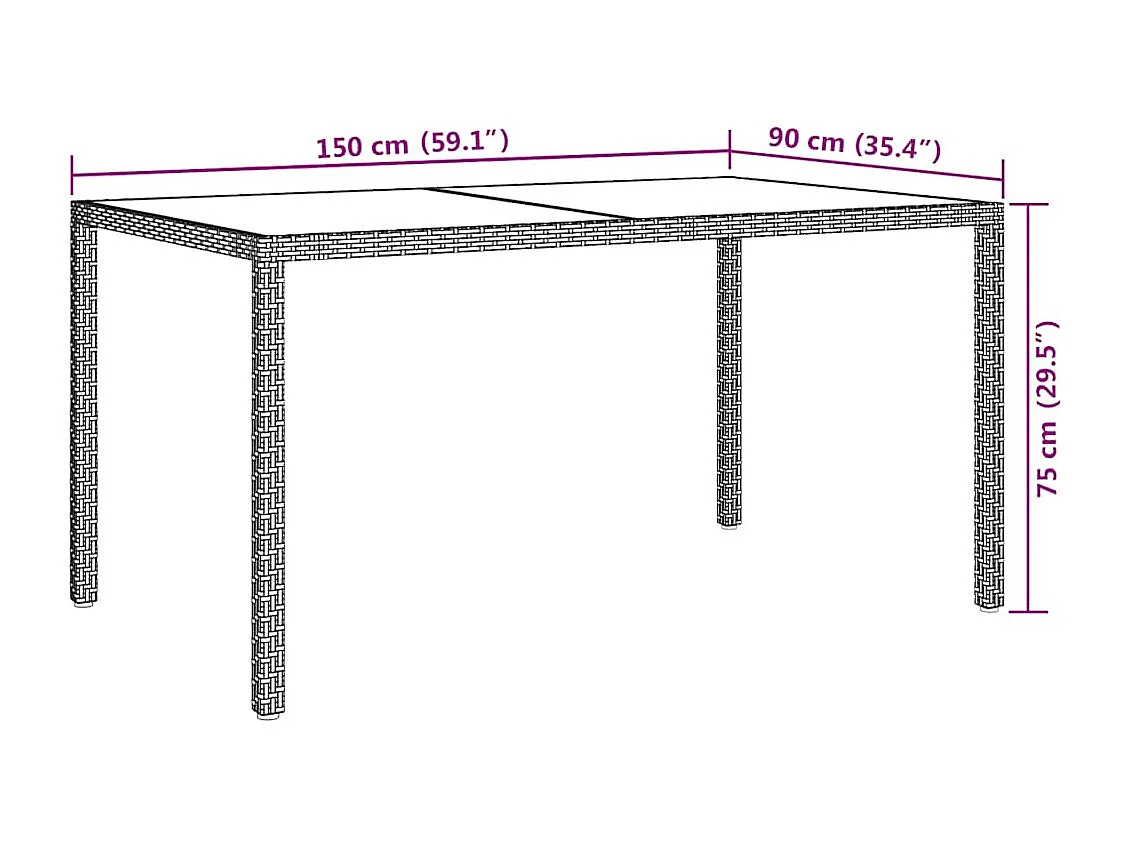 Tavolo Giardino 150x90x75cm Vetro Temperato Polyrattan Beige