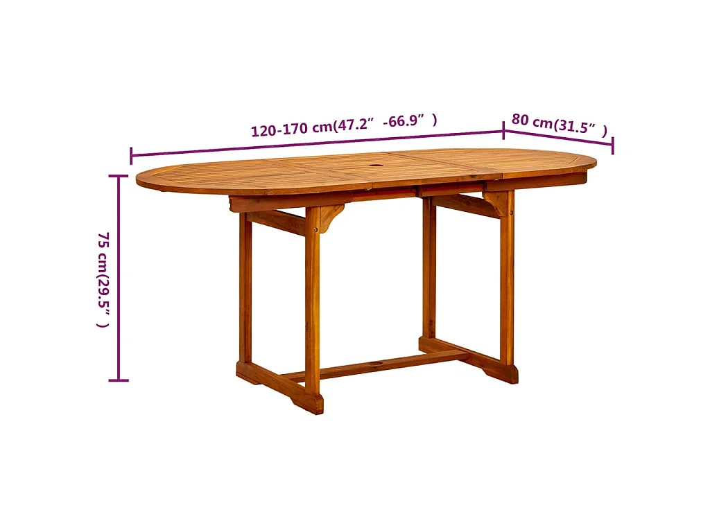 Tavolo da Pranzo per Esterni (120-170)x80x75 cm in Legno Acacia