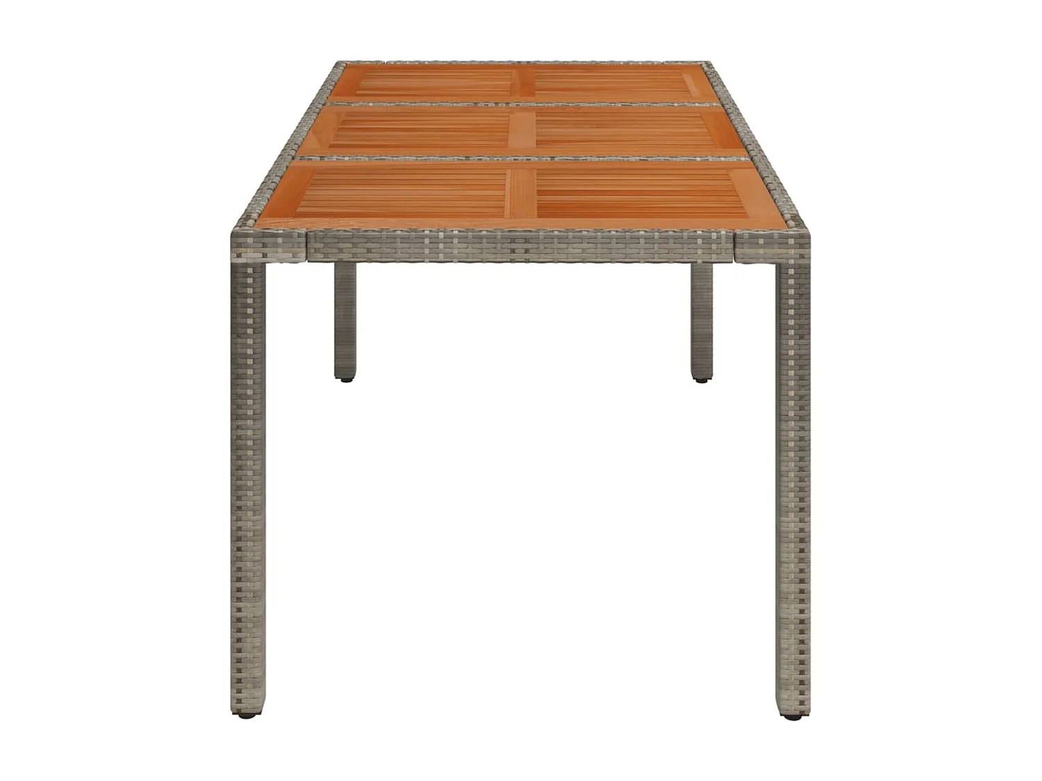 Tuintafel met houten blad 150x90x75 cm poly rattan grijs