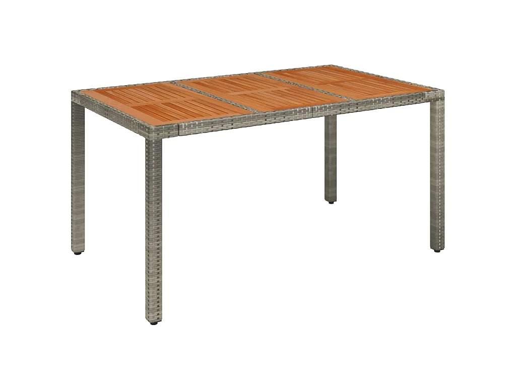 Mesa de jardim com tampo de madeira 150x90x75 cm vime PE cinza