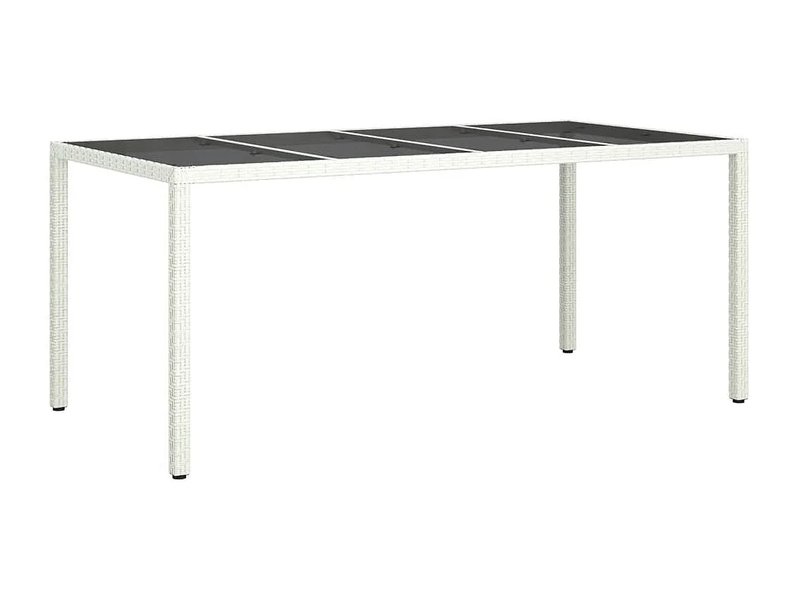 Table de jardin Blanc 190x90x75 cm Verre trempé/résine tressée
