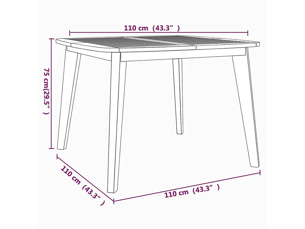 Tavolo da Giardino 110x110x75 cm Legno Massello Di Acacia