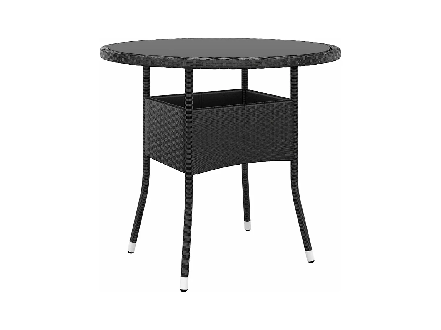 Tuintafel Ø80x75 cm gehard glas en poly rattan zwart