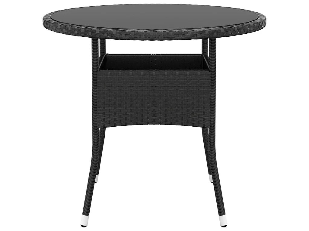 Table de jardin Ø80x75 cm Verre trempé/résine tressée Noir