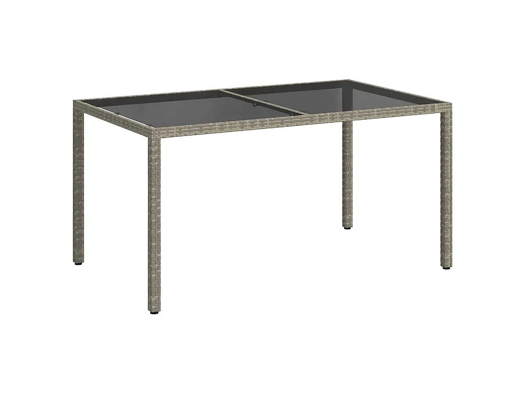 Table de jardin 150x90x75 cm Verre trempé et poly rotin Gris