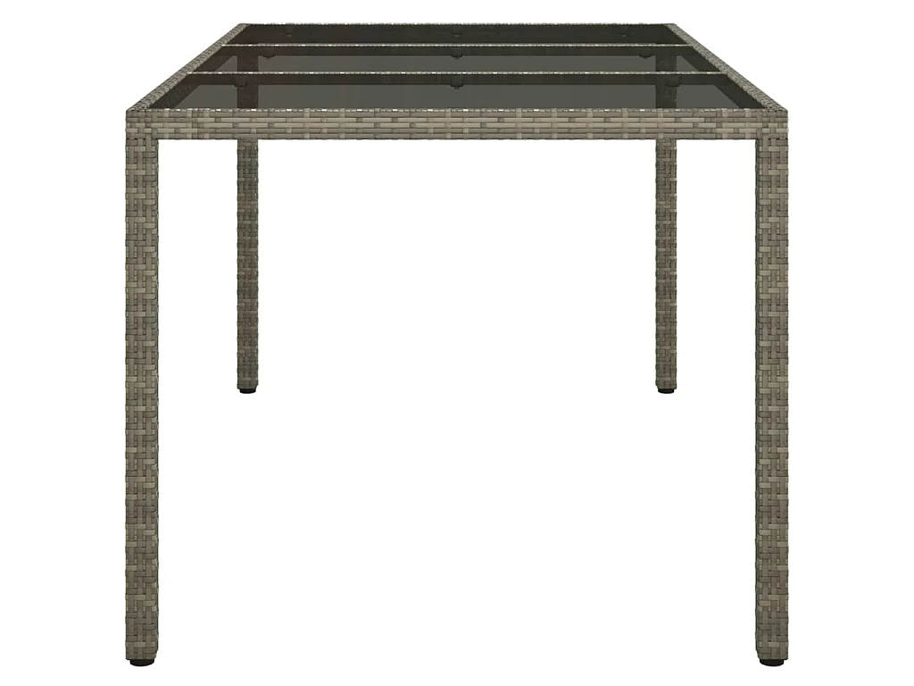Table de jardin 150x90x75 cm Verre trempé et poly rotin Gris