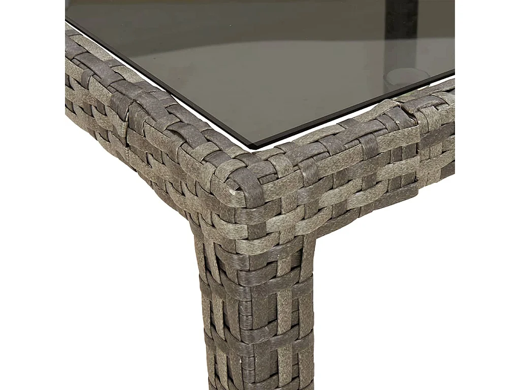 Table de jardin 150x90x75 cm Verre trempé et poly rotin Gris