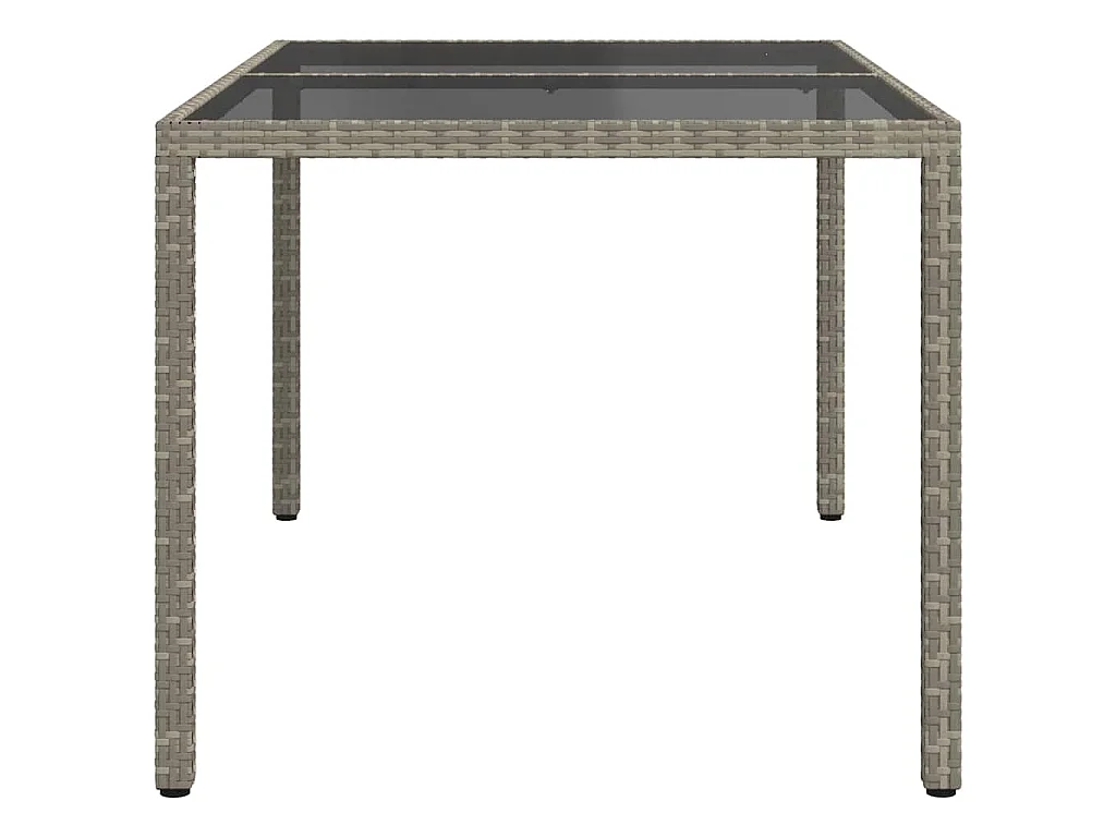 Table de jardin 150x90x75 cm Verre trempé et poly rotin Gris