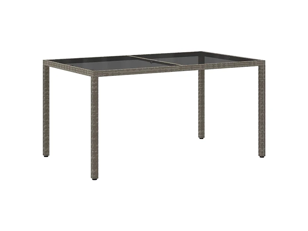 Table de jardin 150x90x75 cm Verre trempé et poly rotin Gris