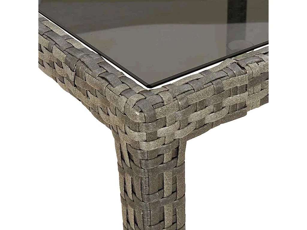 Table de jardin 150x90x75 cm Verre trempé et poly rotin Gris