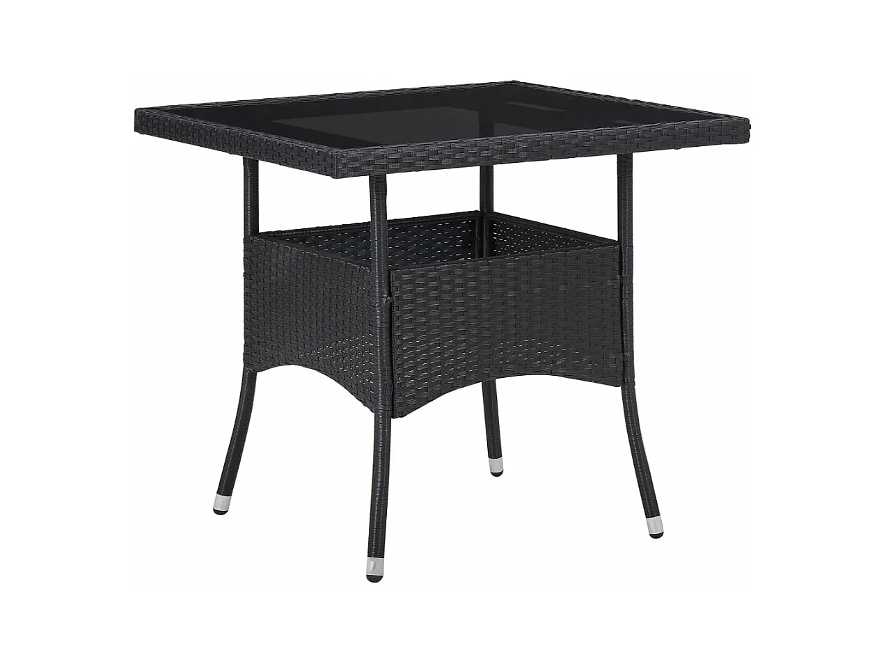 Table à dîner d'extérieur Noir Résine tressée et verre
