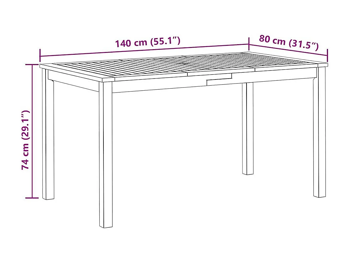 Tuintafel 140x80x74 cm massief acaciahout